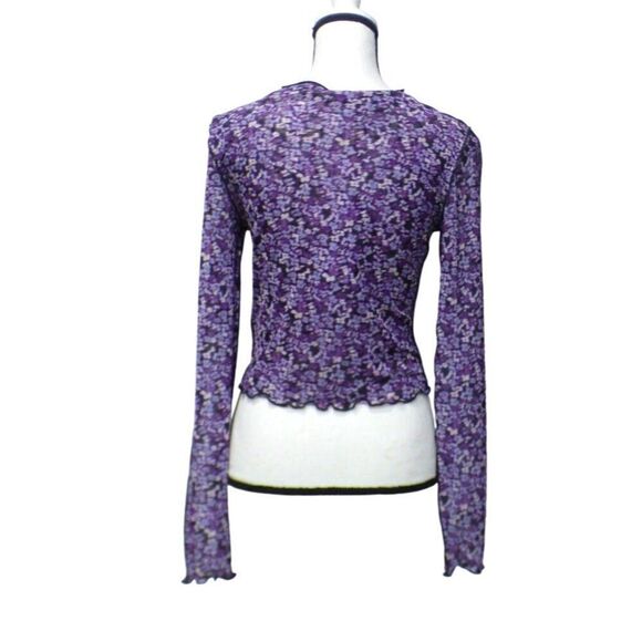 Noisy May Carrie Mock Neck Mesh Top In Amaranth Purple/ Virtual Flower, M - Picture 5 of 12